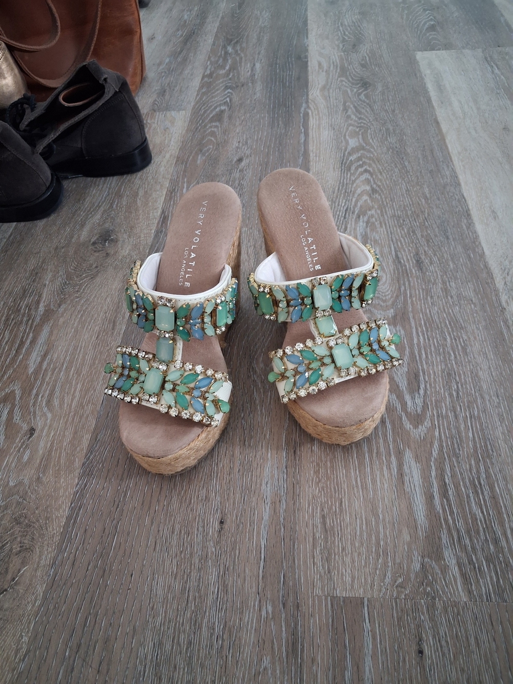 Very Volatile Mint Beaded Wedge Sandals